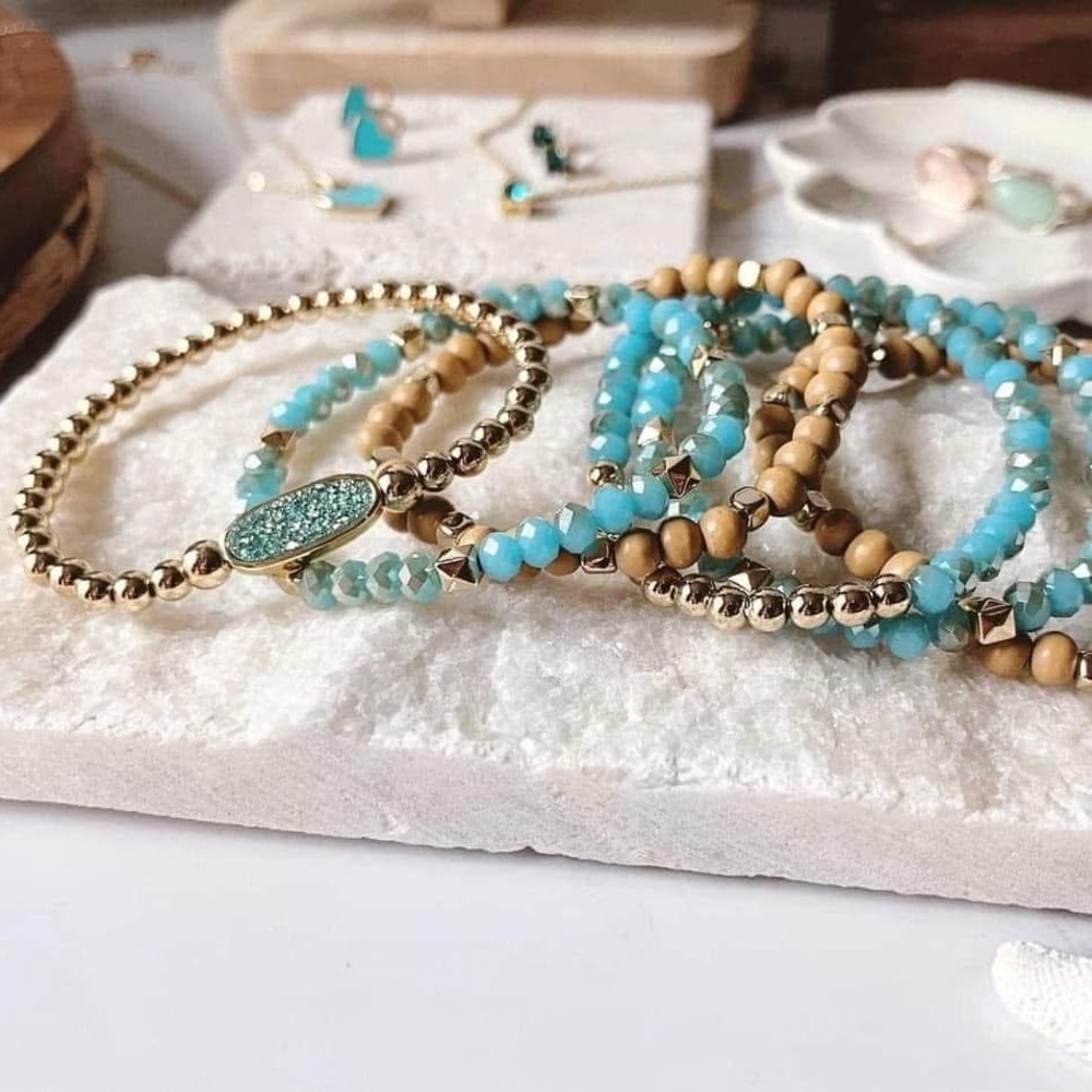 Tranquility Bracelet Set of 6- Park Lane Gold and Turquoise Bracelet Set - Picture 2 of 5